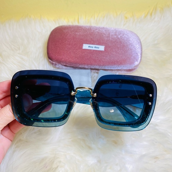 New authentic Miu Miu square glitter sunglasses main image 6